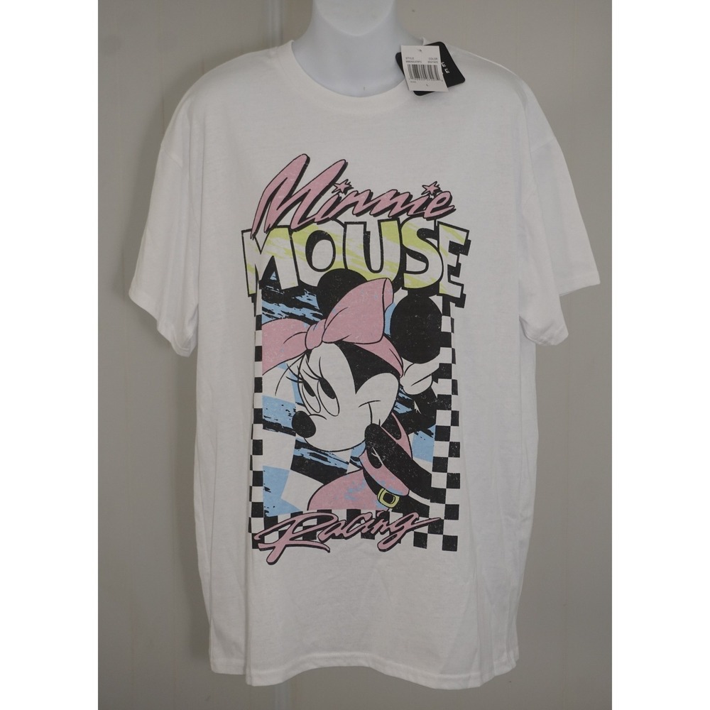 Disney Large White Minnie Mouse Racing Graphic T-Shirt
